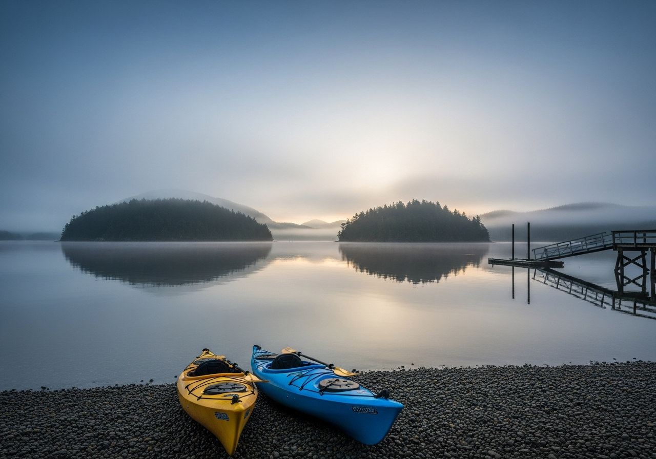 Calm bay with kayaks